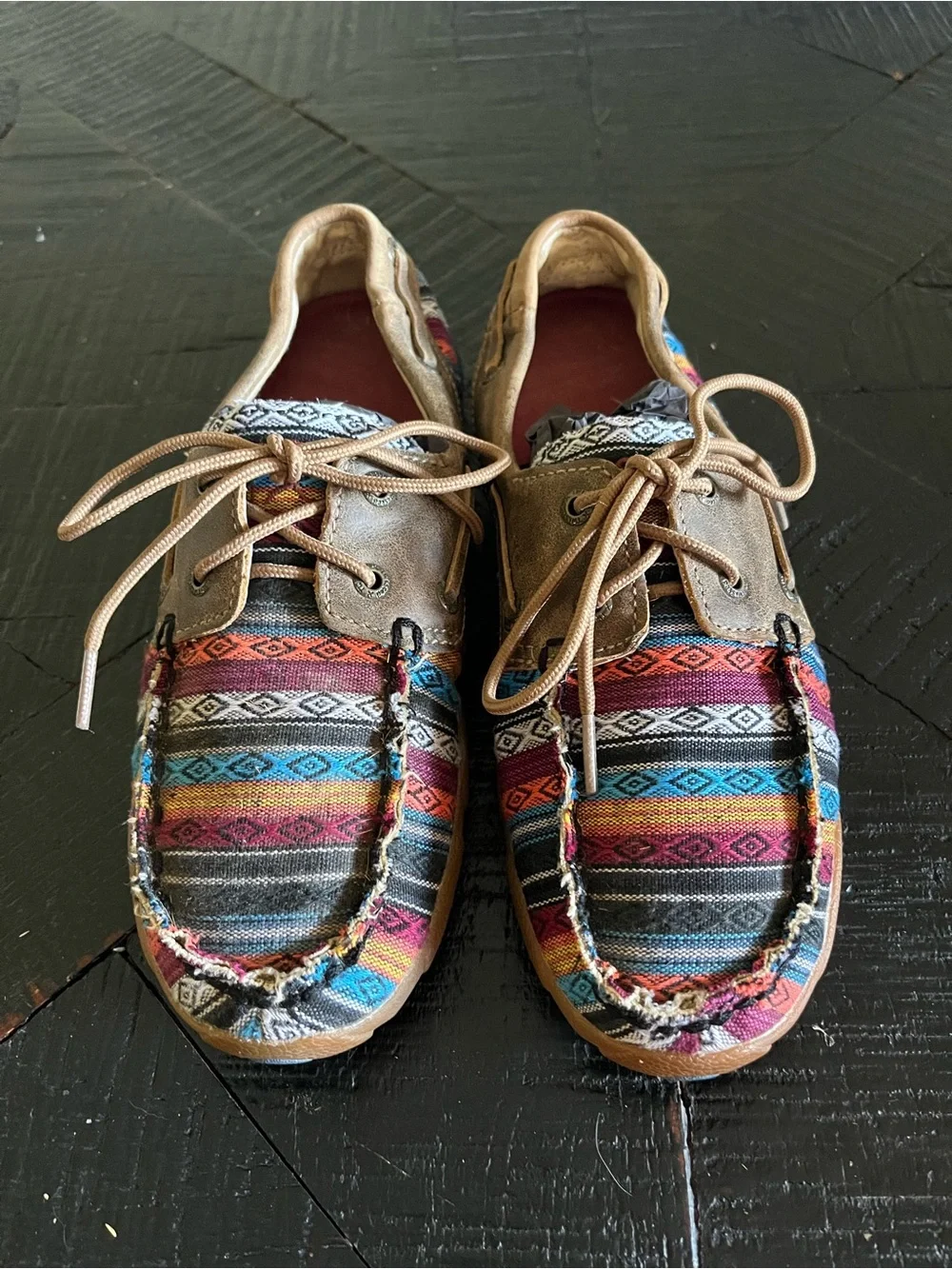 Twisted X Women's Boat Shoe Driving Moc in vibrant Serape/Bomber color Size 7